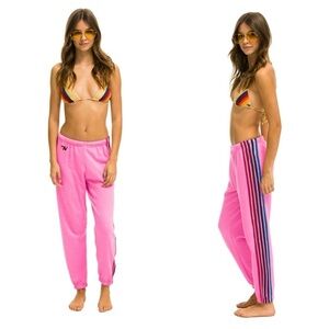 Aviator Nation Pink Joggers with Retro Stripes